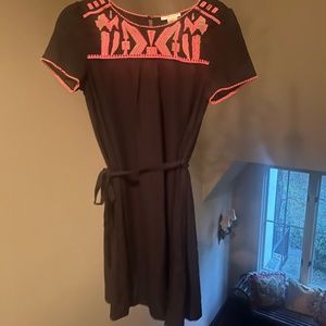 Esley black mini dress with pink stitching